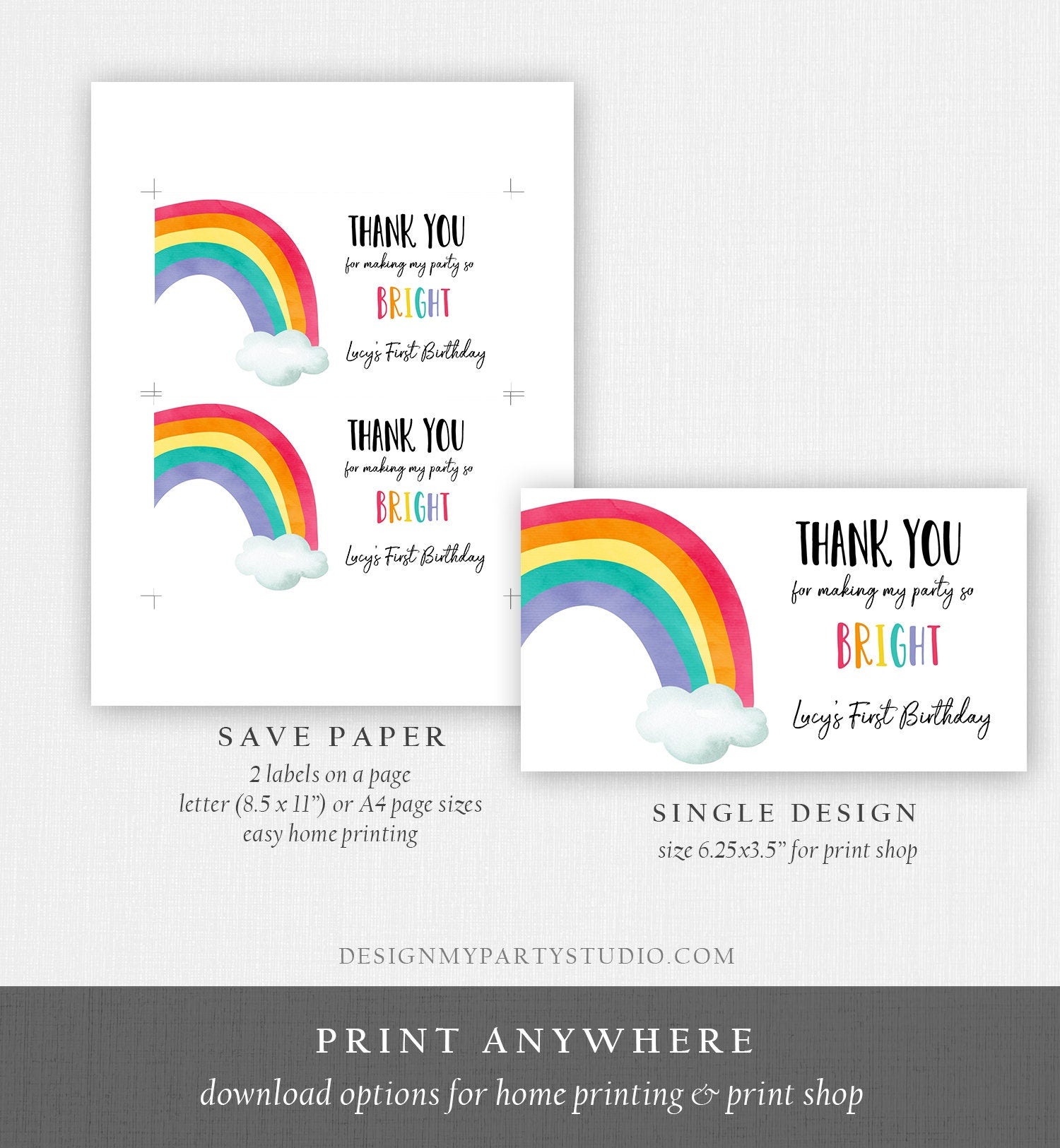Editable Rainbow Gable Gift Box Label Rainbow Birthday Party Girl Treat Box Label Rainbow Party Favor Download Printable Digital Corjl 0272