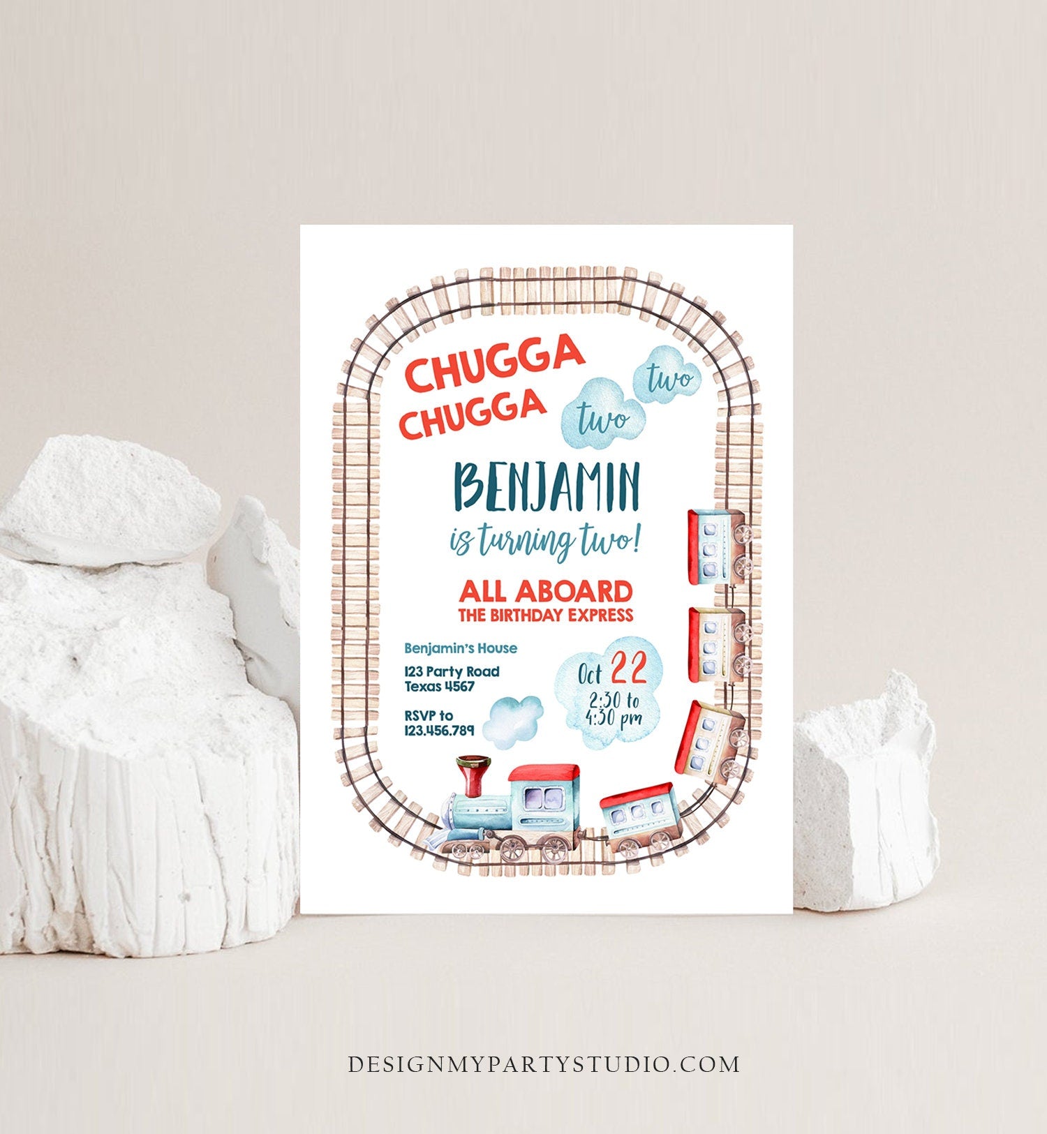 Editable Chugga Chugga Two Two Train Birthday Invitation Vintage Choo Choo Train Party Train Birthday Download Evite Template Printable 0149