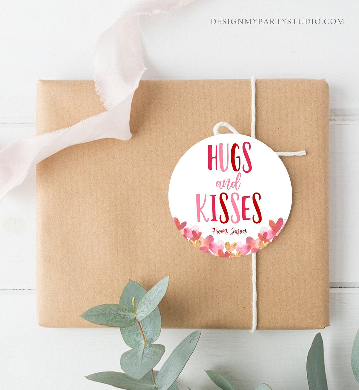 Editable Hugs and Kisses Tag Happy Valentine&#39;s Day Cookies Tag Sticker Kiss Gift Tag Class Gift Instant Download Digital PRINTABLE 0370