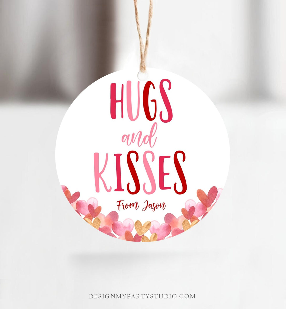 Editable Hugs and Kisses Tag Happy Valentine&#39;s Day Cookies Tag Sticker Kiss Gift Tag Class Gift Instant Download Digital PRINTABLE 0370