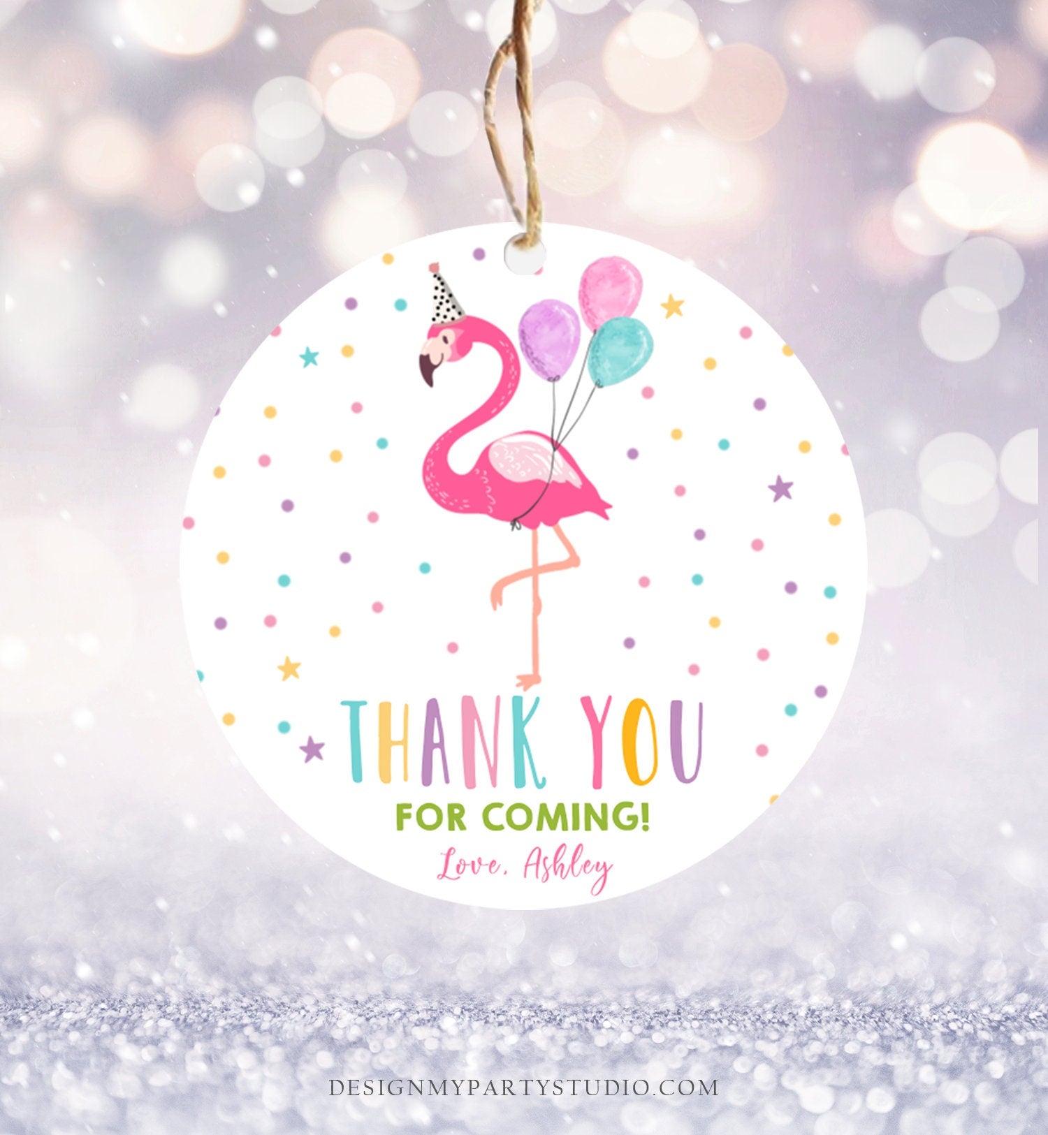 Editable Flamingo Favor Tag Drive By Birthday Favors Party Parade Cars Tropical Thank You Gift Tags Pink Girl Corjl Template Printable 0200