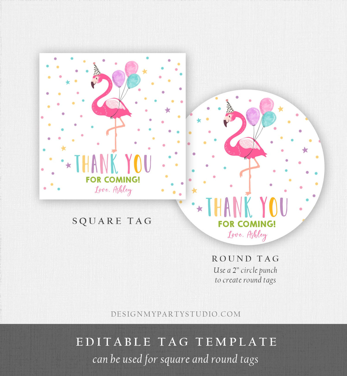 Editable Flamingo Favor Tag Drive By Birthday Favors Party Parade Cars Tropical Thank You Gift Tags Pink Girl Corjl Template Printable 0200