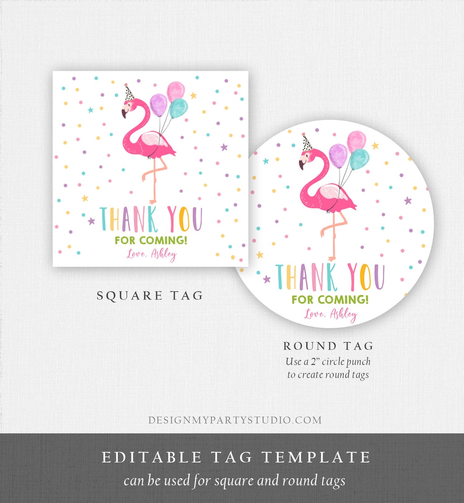 Editable Flamingo Favor Tag Drive By Birthday Favors Party Parade Cars Tropical Thank You Gift Tags Pink Girl Corjl Template Printable 0200