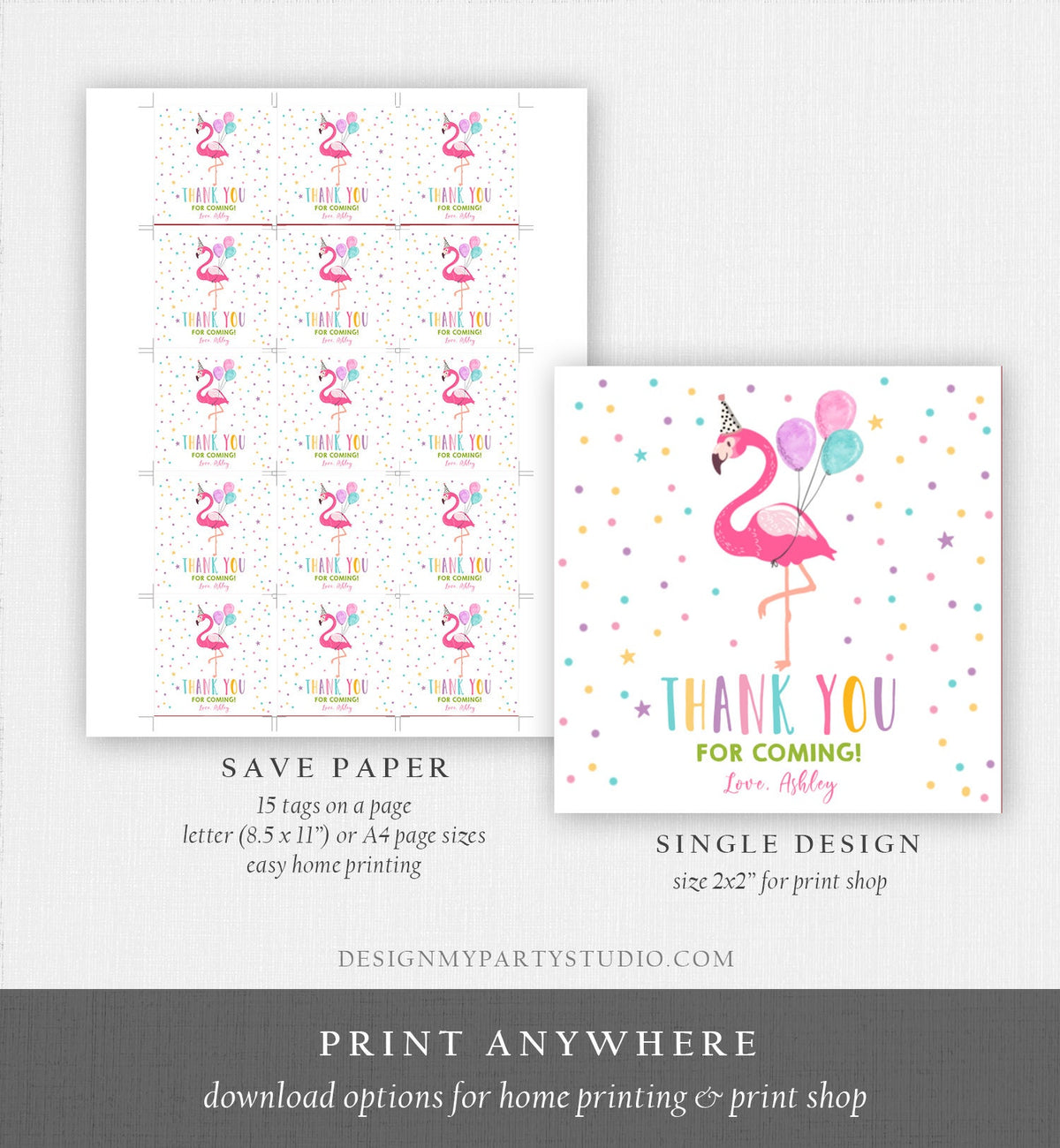 Editable Flamingo Favor Tag Drive By Birthday Favors Party Parade Cars Tropical Thank You Gift Tags Pink Girl Corjl Template Printable 0200