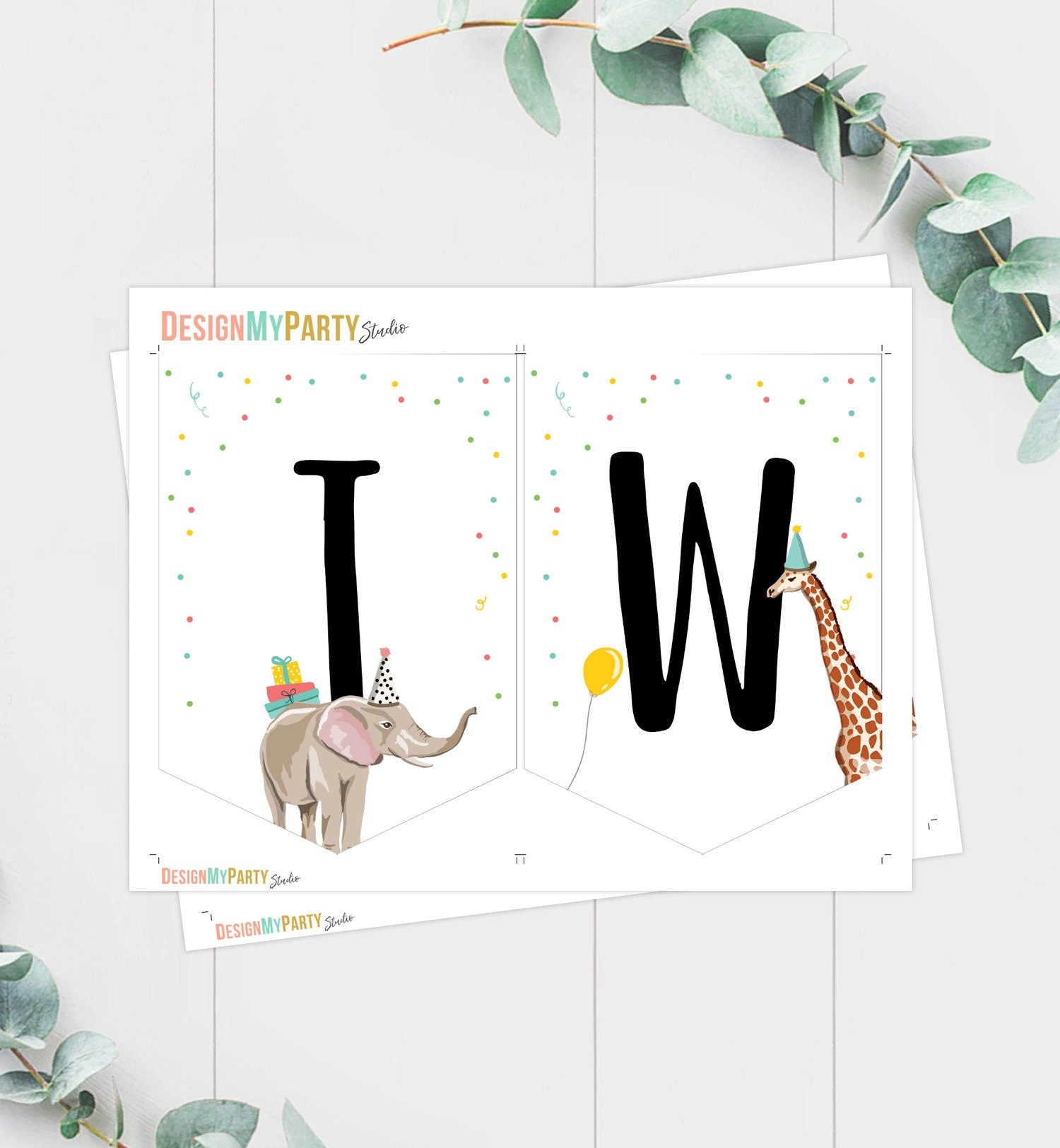 Safari Animals High Chair Banner TWO Party Animals Banner 2nd Second Birthday Decor Boy Girl Instant Digital Download Printable 0142