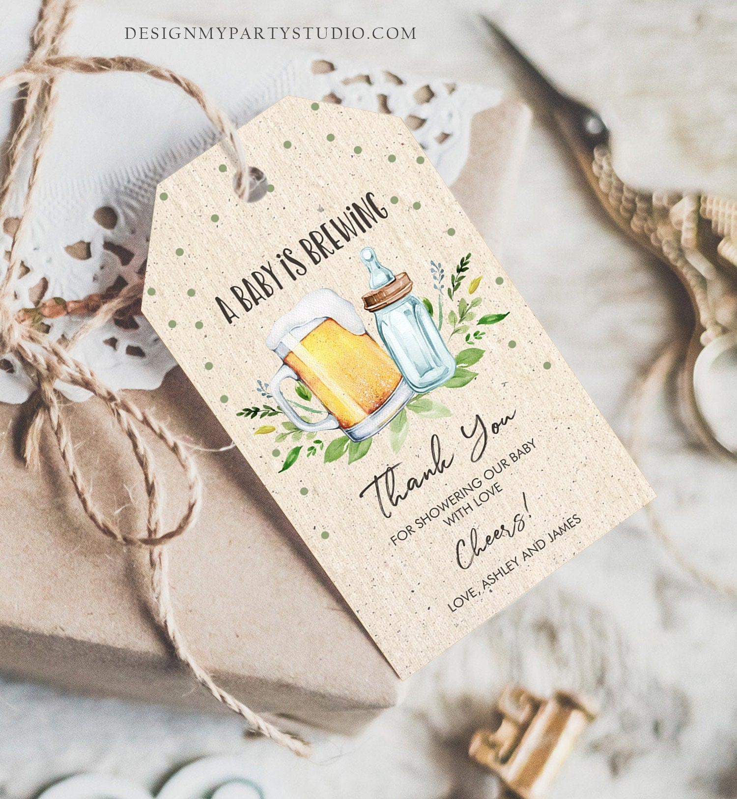 Editable A Baby is Brewing Baby Shower Favor Tags Beer Baby Shower Thank you Tags Brewing Label Neutral Tags Gift Tags Template Corjl 0190
