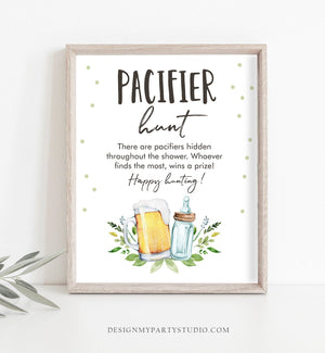 Pacifier Hunt Sign Table Decor Baby is Brewing Sign Bottles and Beers Greenery Baby Shower Game Pacifier Game Gender Neutral PRINTABLE 0190