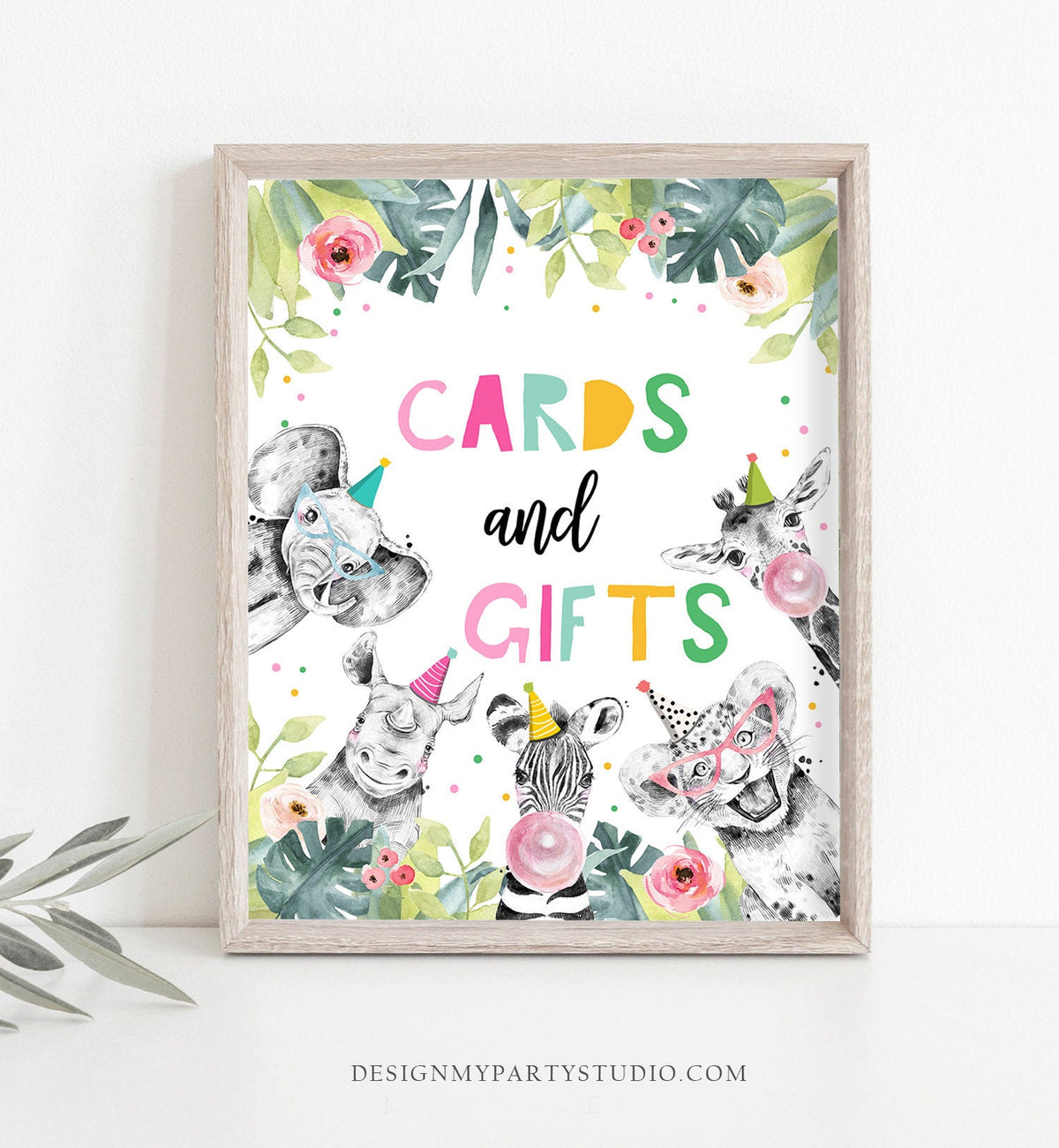 Cards and Gifts Birthday Sign Party Animals Wild Safari Animals Thank You Table Gift Sign Zoo Girl Pink Decor Download Printable 0322