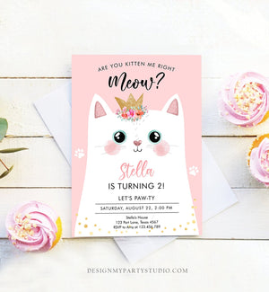 Editable Kitten Birthday Invitation Kitty Cat birthday Party Cat Invite Are You Kitten Me Pink Girl Download Printable Digital Corjl 0381
