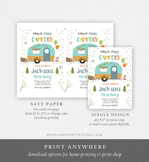 Editable Happy Camper Birthday Invitation Boy Birthday Camping Party S'more Forest Glamping Download Printable Template Digital Corjl 0342