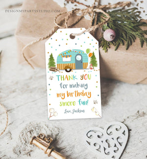 Editable S'more Fun favor Tags Thank you Happy Camper Birthday Party Favor Tags Smore Fun Camping Boy Adventure Template PRINTABLE 0342