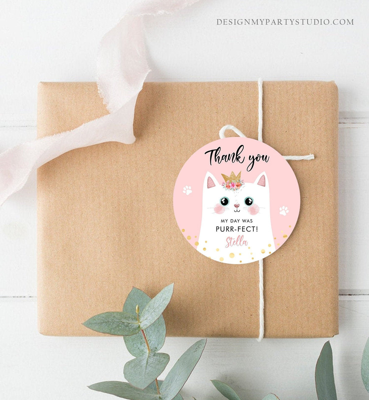 Editable Kitten Party Favor Tags Kitty Birthday Thank you Tags Round Cat Party Gift tags Girl Pink Purr-fect Digital Template Printable 0381