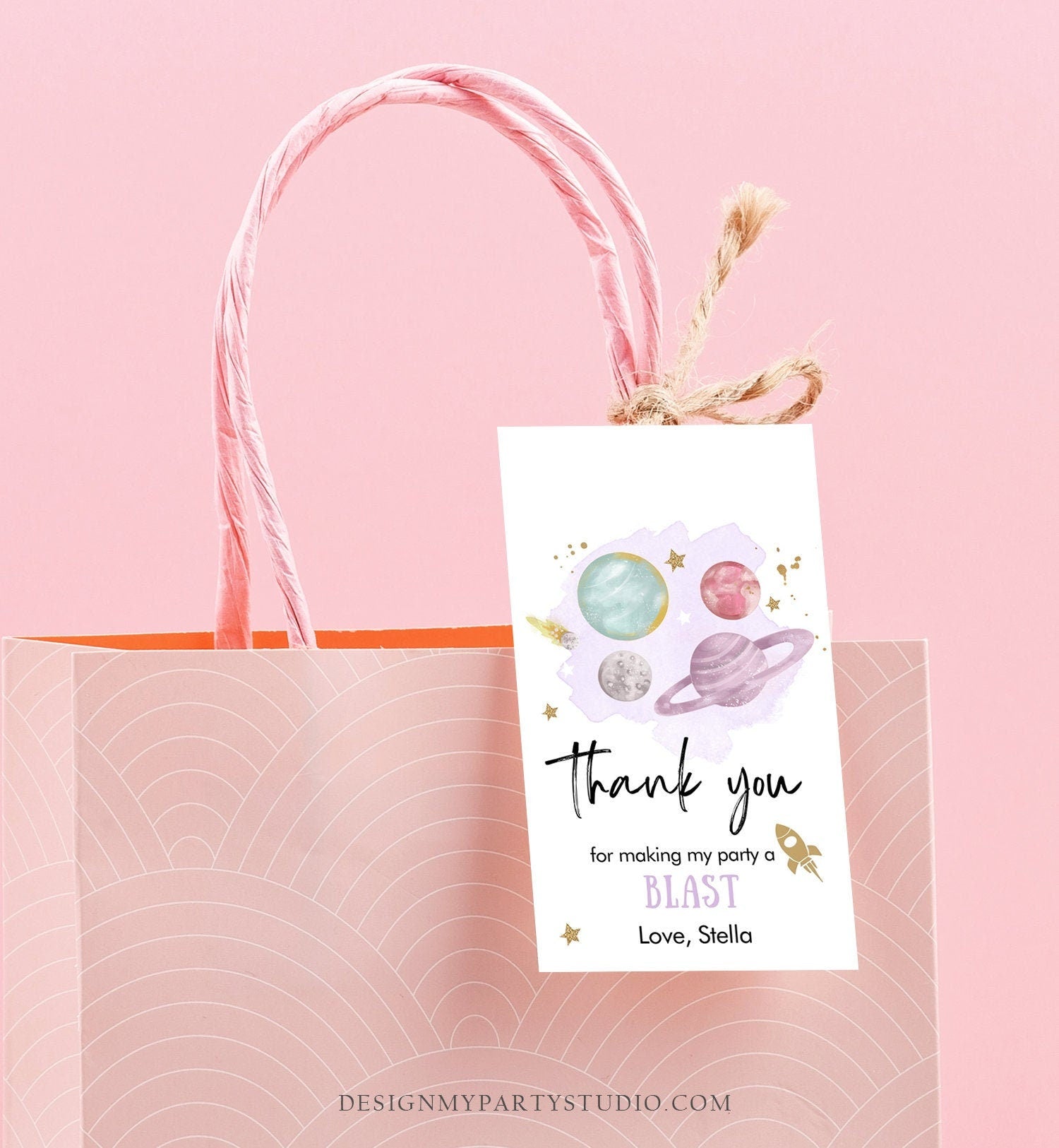 Editable Outer Space Favor Tag Space Birthday Thank You Label Galaxy Gift Trip Around the Sun Planets Purple Digital Template Printable 0357
