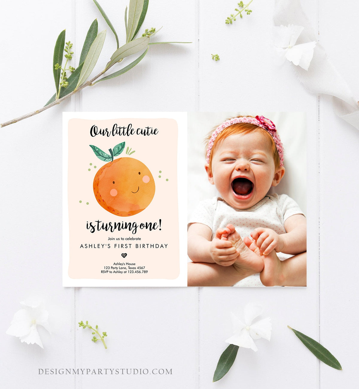 Editable Little Cutie Birthday Invitation Clementine Oranges Party Boy Girl Orange Citrus Digital Download Template Printable 0330