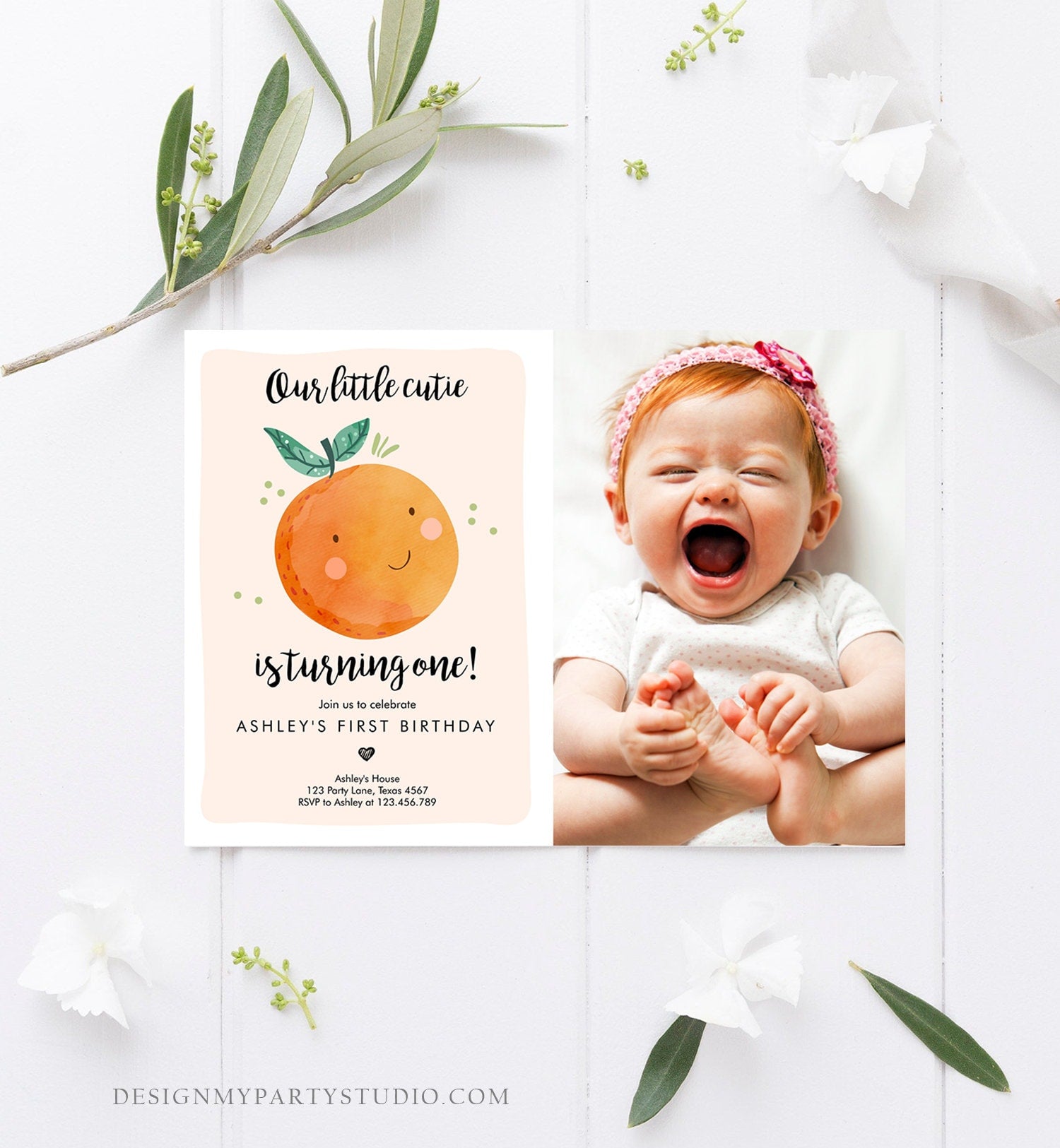 Editable Little Cutie Birthday Invitation Clementine Oranges Party Boy Girl Orange Citrus Digital Download Template Printable 0330