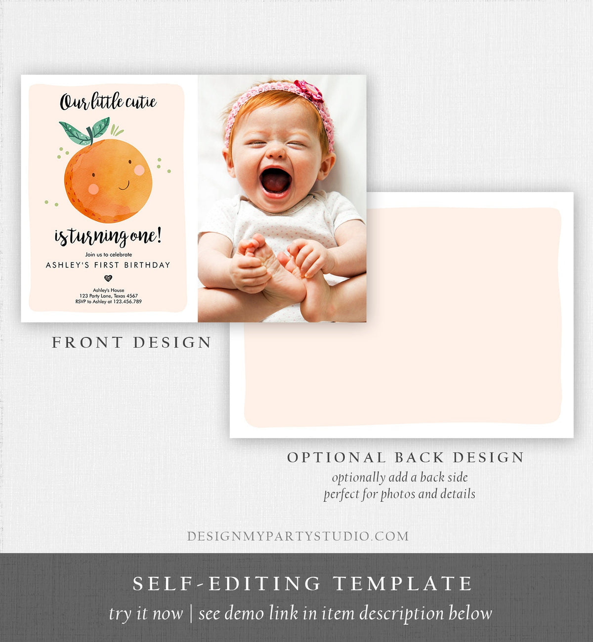 Editable Little Cutie Birthday Invitation Clementine Oranges Party Boy Girl Orange Citrus Digital Download Template Printable 0330