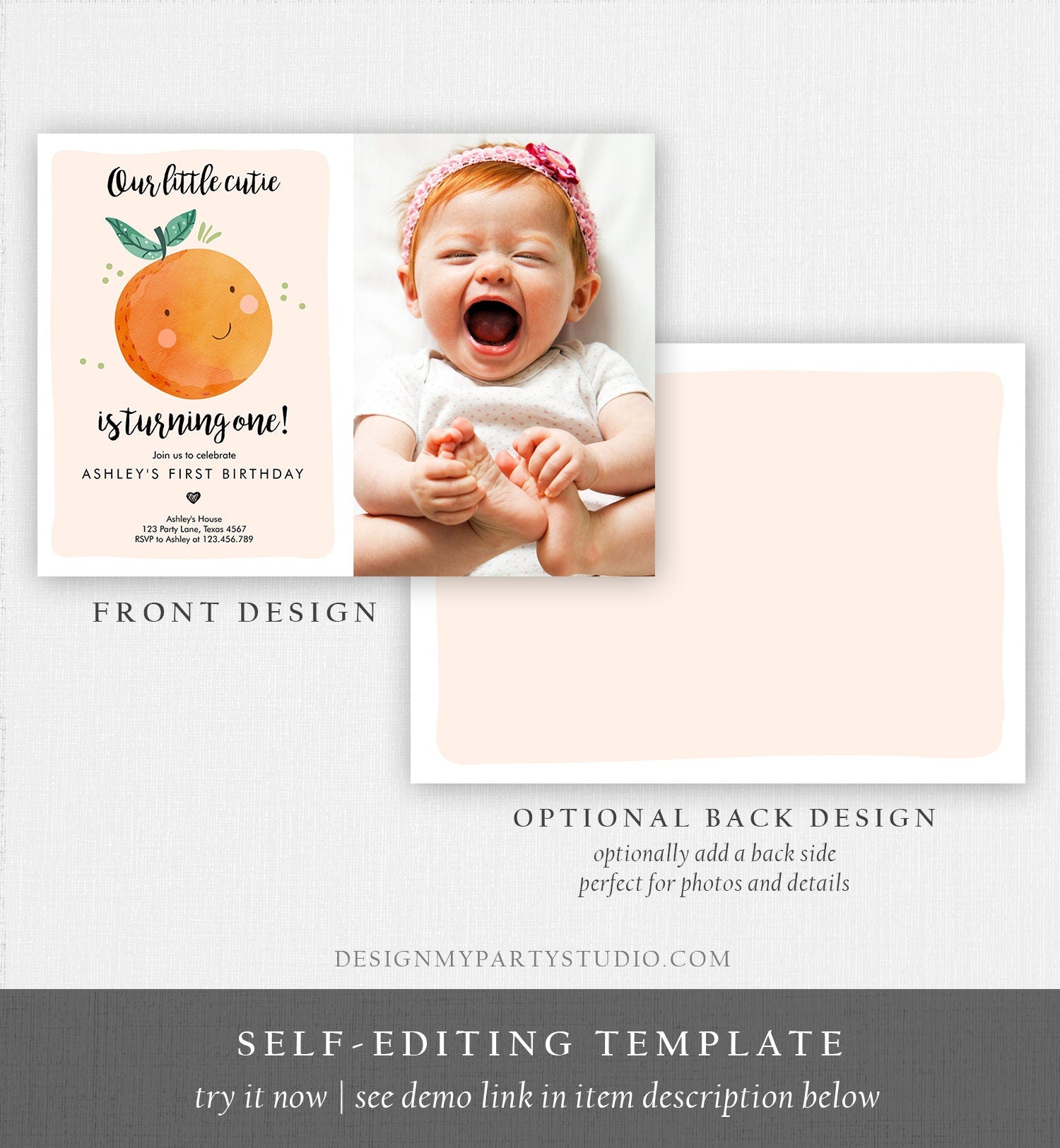 Editable Little Cutie Birthday Invitation Clementine Oranges Party Boy Girl Orange Citrus Digital Download Template Printable 0330