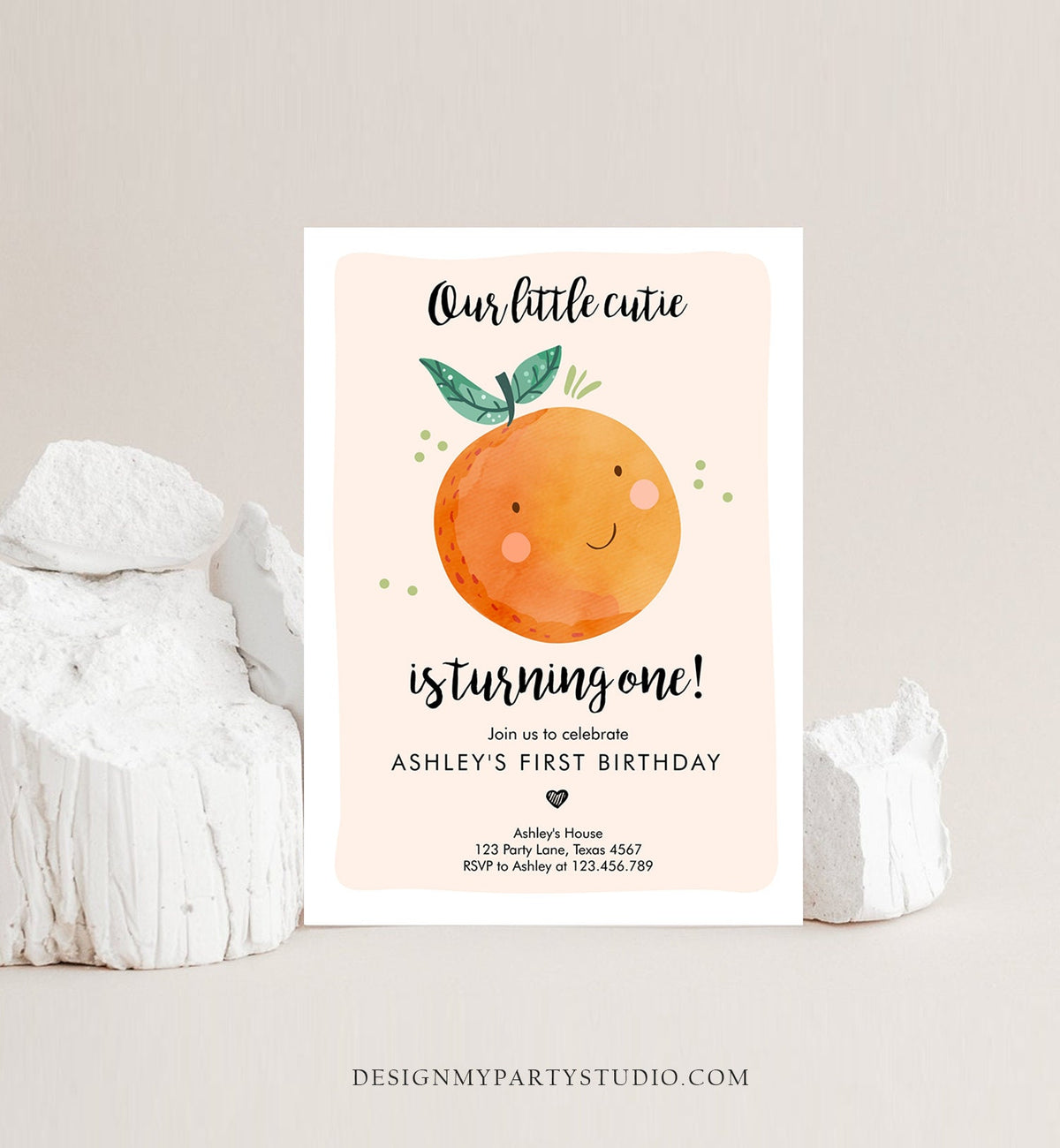 Editable Little Cutie Birthday Invitation Clementine Oranges Party Boy Girl Orange Invitation Citrus Download Printable Corjl Template 0330