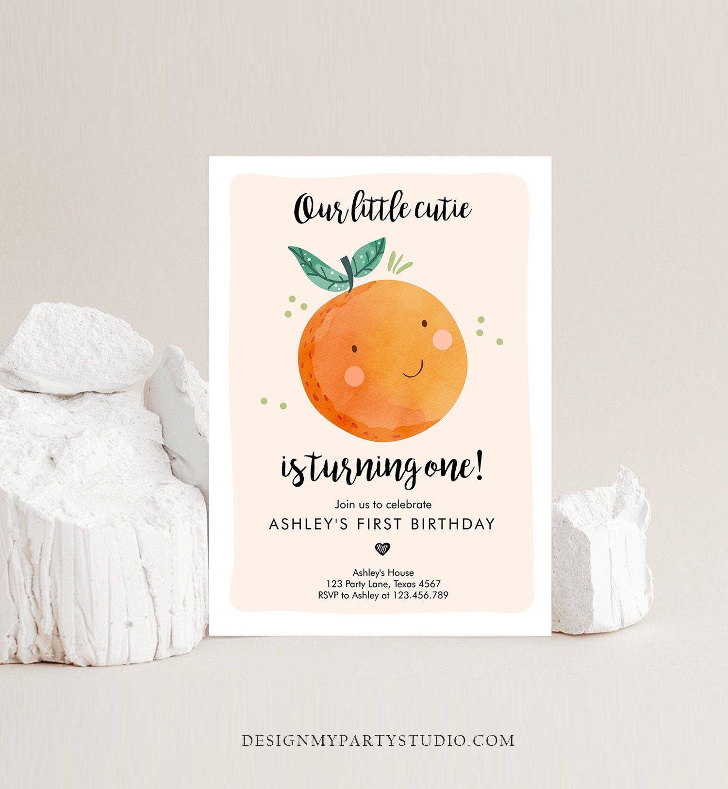 Editable Little Cutie Birthday Invitation Clementine Oranges Party Boy Girl Orange Invitation Citrus Download Printable Corjl Template 0330
