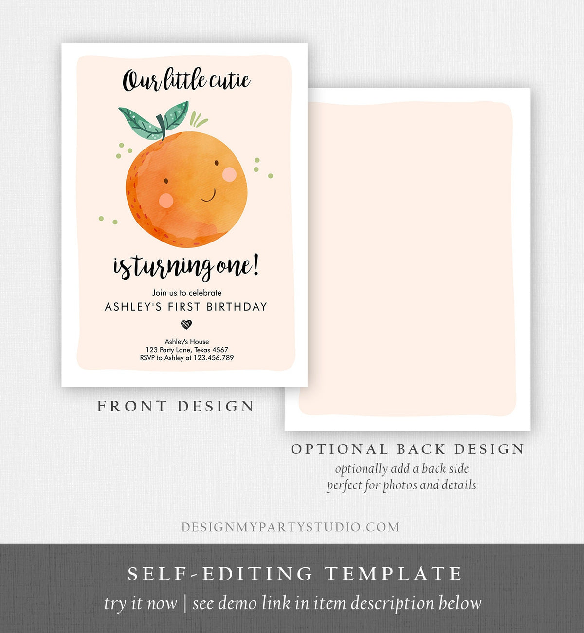 Editable Little Cutie Birthday Invitation Clementine Oranges Party Boy Girl Orange Invitation Citrus Download Printable Corjl Template 0330