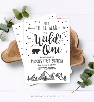 Editable Wild One Adventure First Birthday Invitation Little Bear Wild Things Boy Mountains Outdoor Download Printable Corjl Template 0083