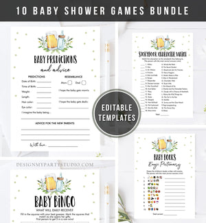 Editable Baby is Brewing Baby Shower Games Bundle Brewing Couples Shower Activity Games Pack Neutral Games Printable Corjl Template 0190