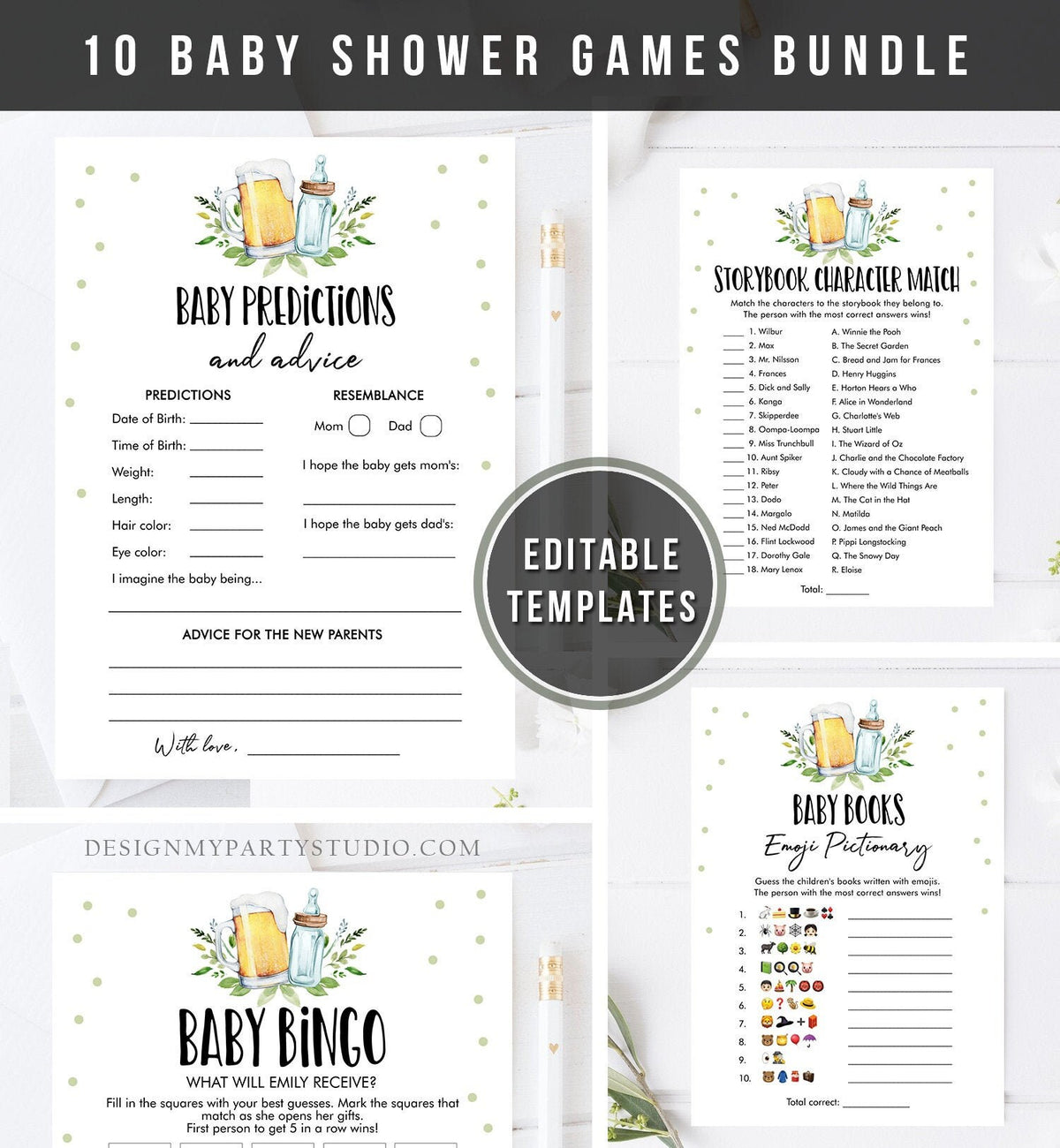 Editable Baby is Brewing Baby Shower Games Bundle Brewing Couples Shower Activity Games Pack Neutral Games Digital Template Printable 0190