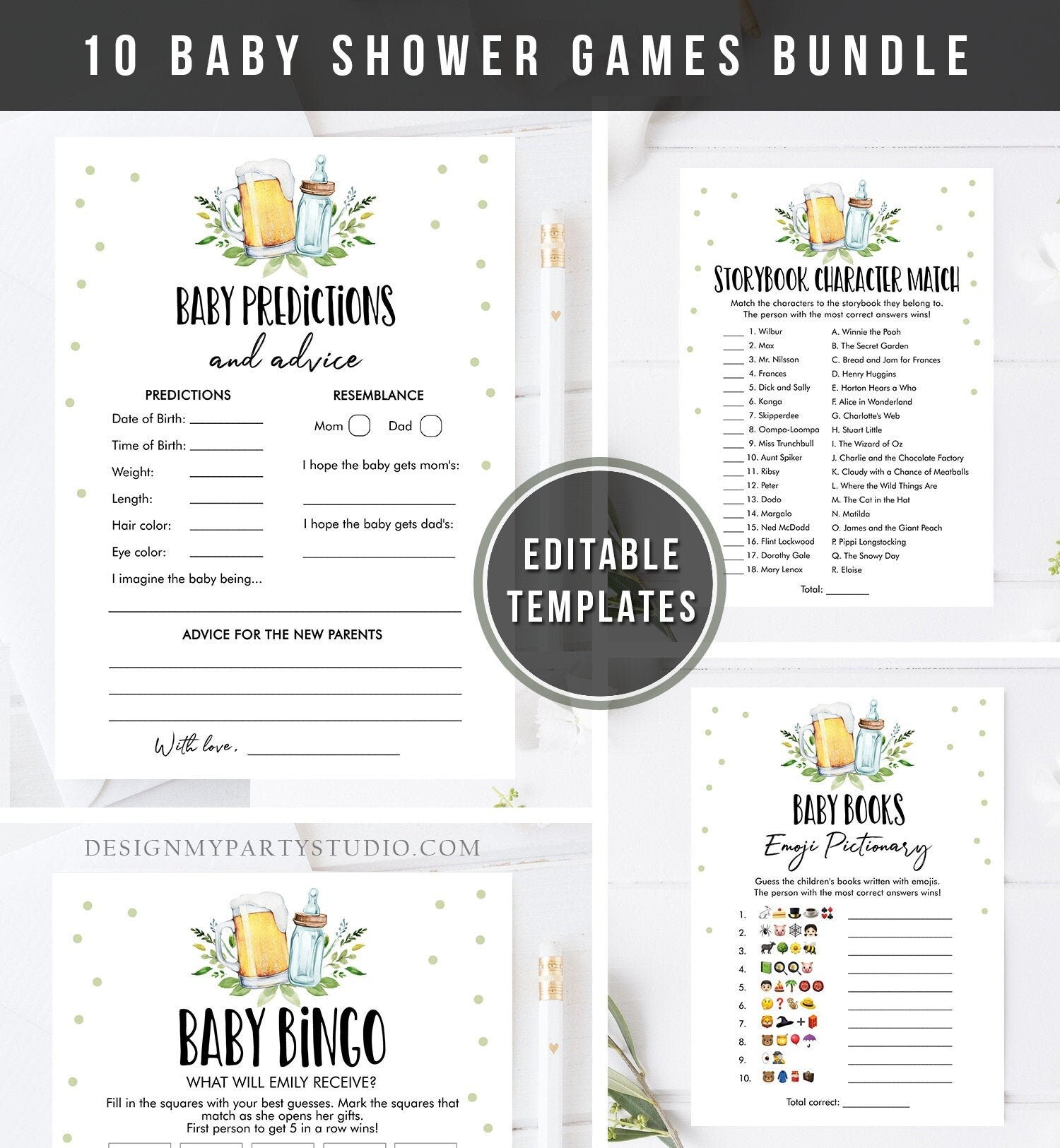 Editable Baby is Brewing Baby Shower Games Bundle Brewing Couples Shower Activity Games Pack Neutral Games Digital Template Printable 0190