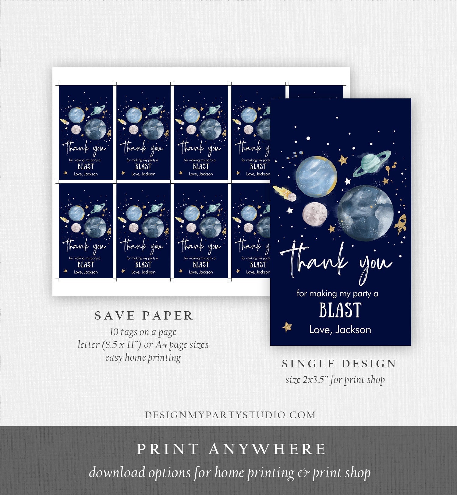 Editable Outer Space Favor Tags Space Birthday Thank you Label Galaxy Gift tags Trip Around the Sun Planets Digital Template Printable 0357