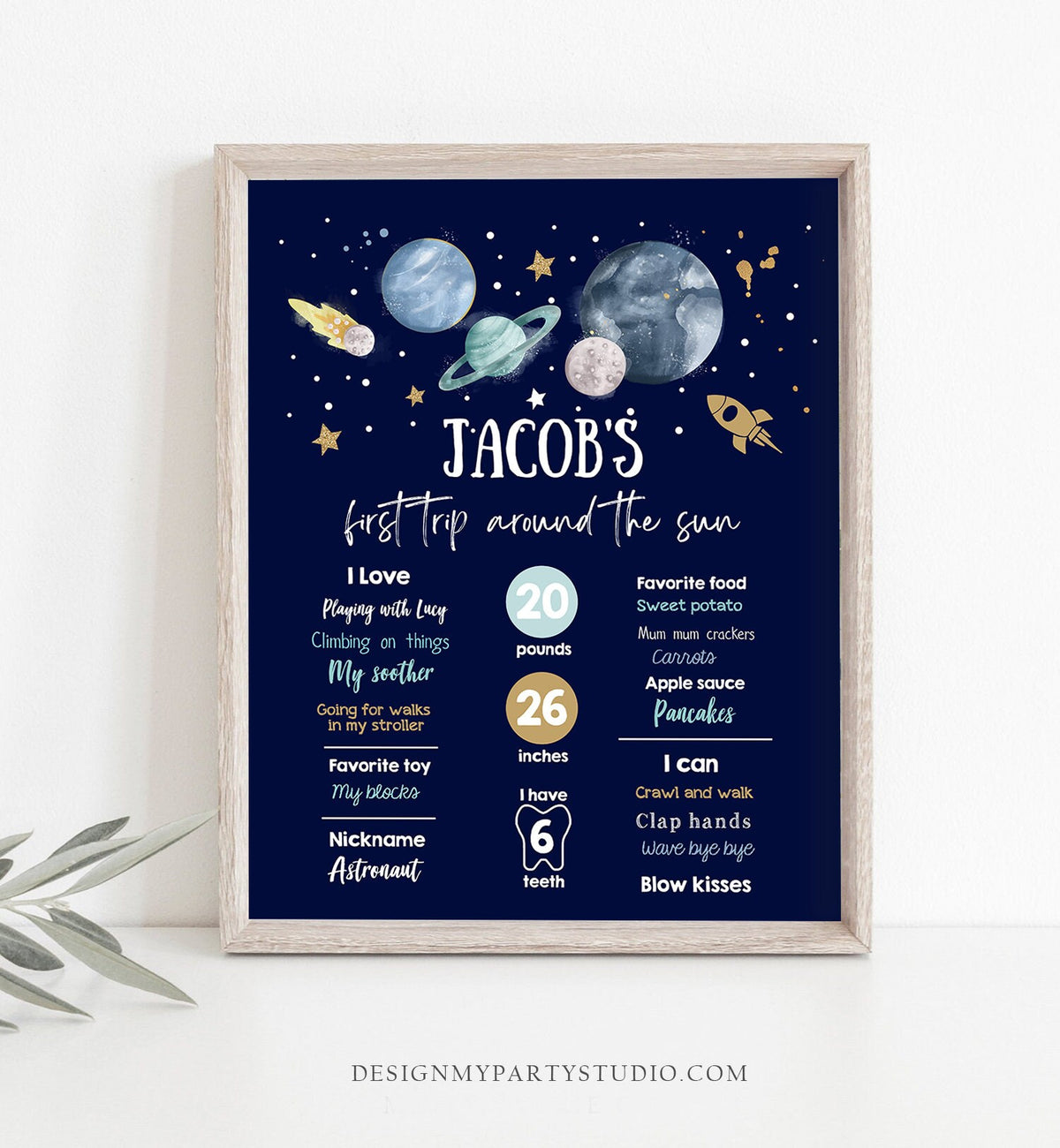 Editable Outer Space Birthday Milestone Sign First Trip Around the Sun Boy 1st Birthday Space Galaxy Planets Digital Template Printable 0357