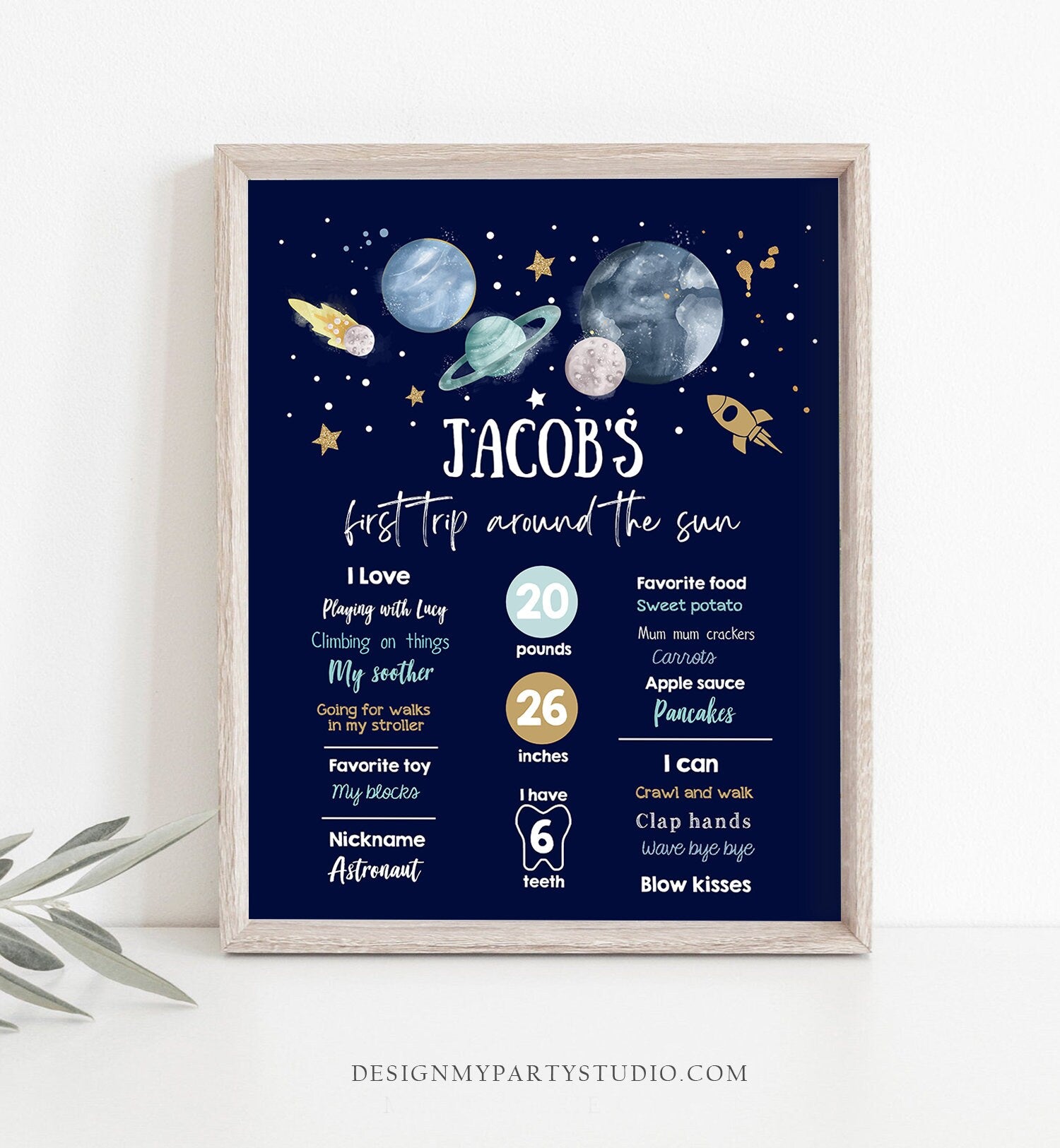 Editable Outer Space Birthday Milestone Sign First Trip Around the Sun Boy 1st Birthday Space Galaxy Planets Digital Template Printable 0357