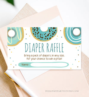 Editable Diaper Raffle Tickets Baby Shower Donut Blue Boy Doughnut Diaper Game Sprinkle Sprinkled With Love Corjl Template Printable 0050