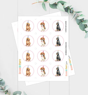 Puppy Dog Cupcake Toppers Puppy Favor Tags Puppy Birthday Dog Pink Girl Pet Birthday Party Pup Puppies Decor Download Digital PRINTABLE 0384
