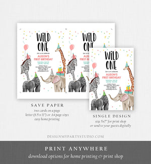 Editable Party Animals Birthday Invitation Wild One Animals Invitation 1st Zoo Safari Animals Girl Download Printable Template Corjl 0142
