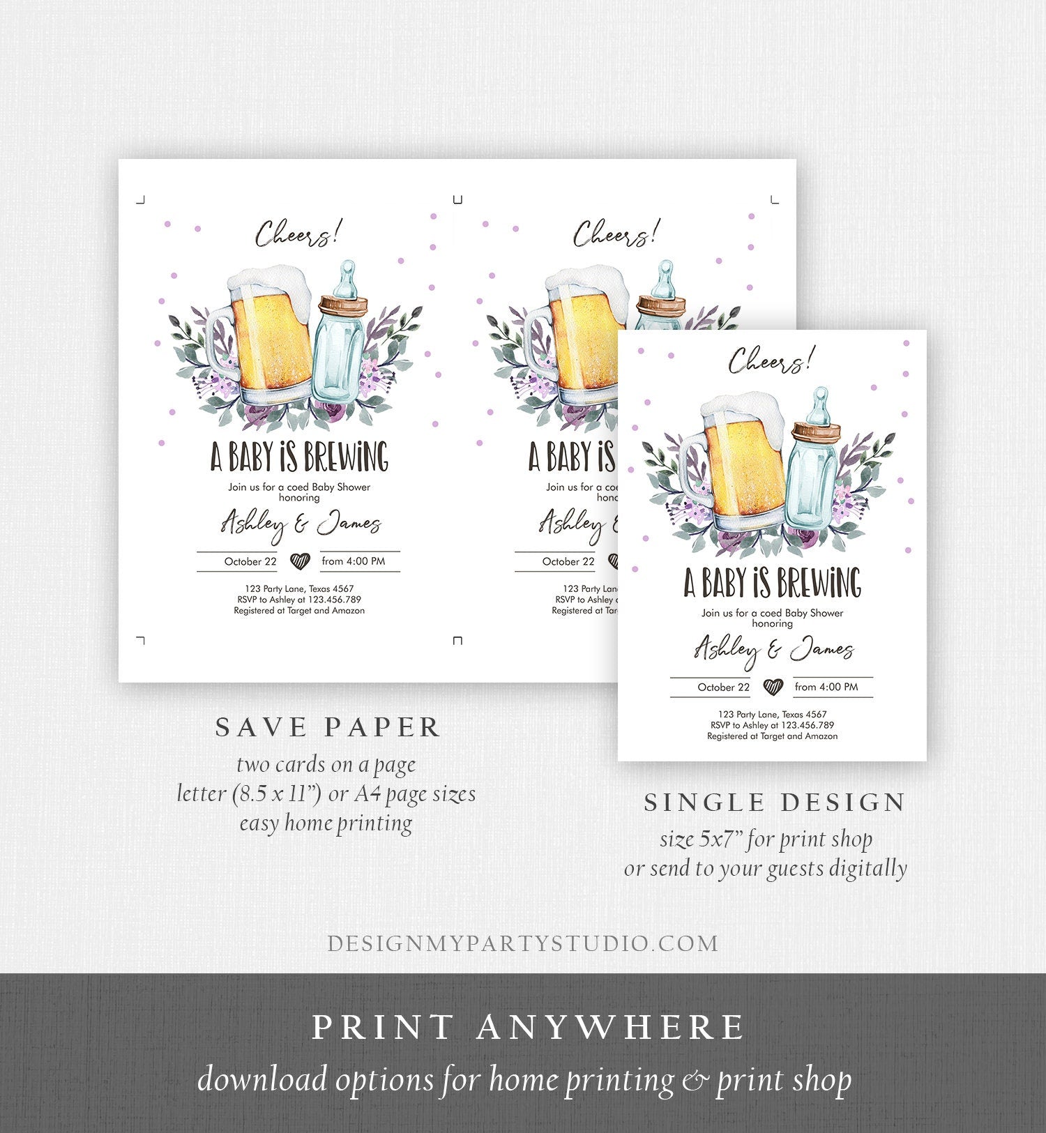 Editable A Baby is Brewing Invitation Bottle and Beers Baby Shower Cheers Coed Couples Shower Digital Download Template Printable 0190