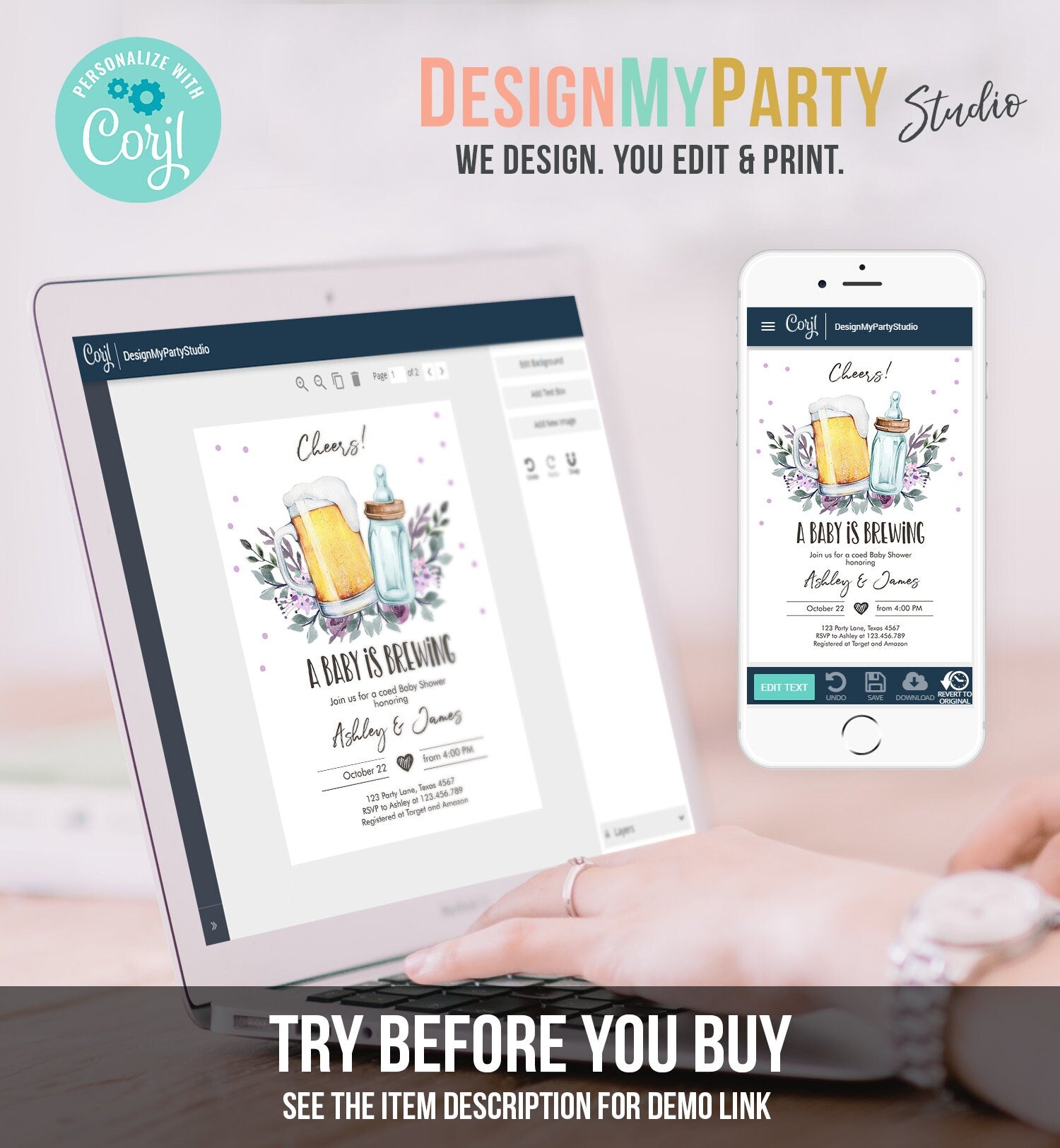 Editable A Baby is Brewing Invitation Bottle and Beers Baby Shower Cheers Coed Couples Shower Digital Download Template Printable 0190
