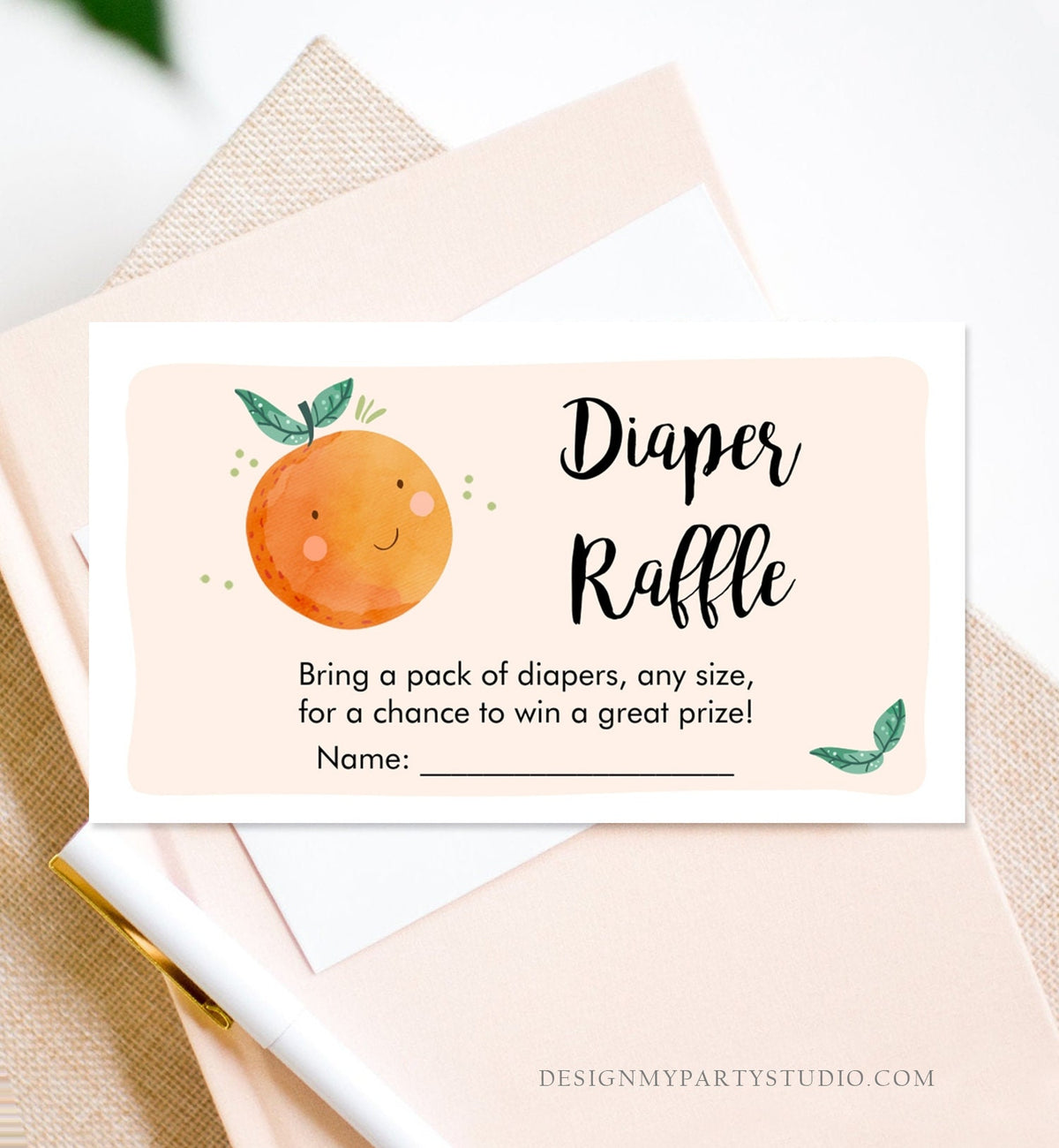 Editable Little Cutie Diaper Raffle Ticket Little Cutie Baby Shower Clementine Gender Neutral Greenery Digital Template Printable 0330