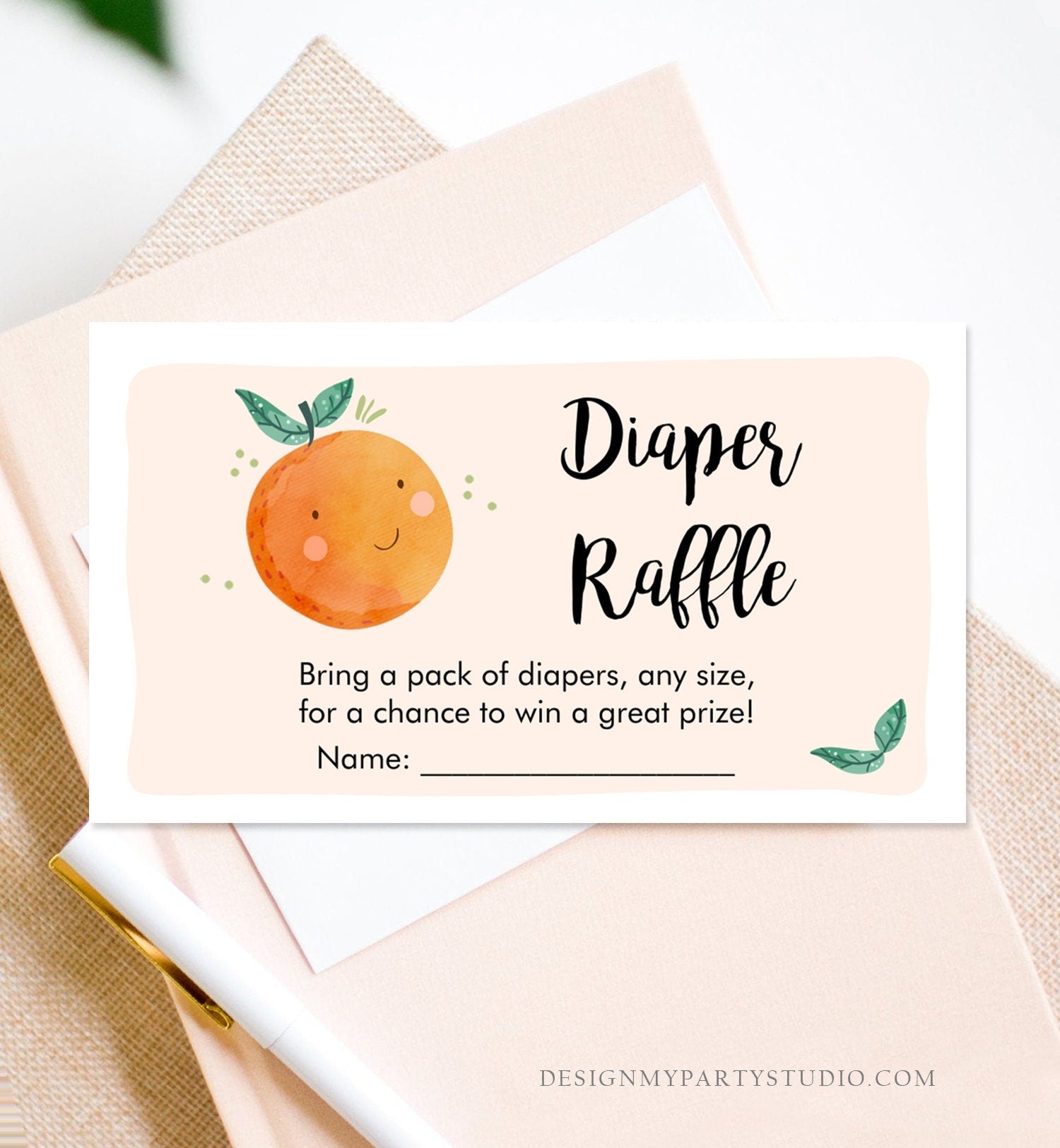 Editable Little Cutie Diaper Raffle Ticket Little Cutie Baby Shower Clementine Gender Neutral Greenery Digital Template Printable 0330