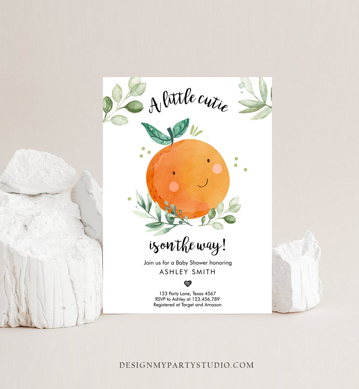 Editable Little Cutie Baby Shower Invitation Little Cutie On The Way Gender Neutral Clementine Coed Digital Download Template Printable 0330