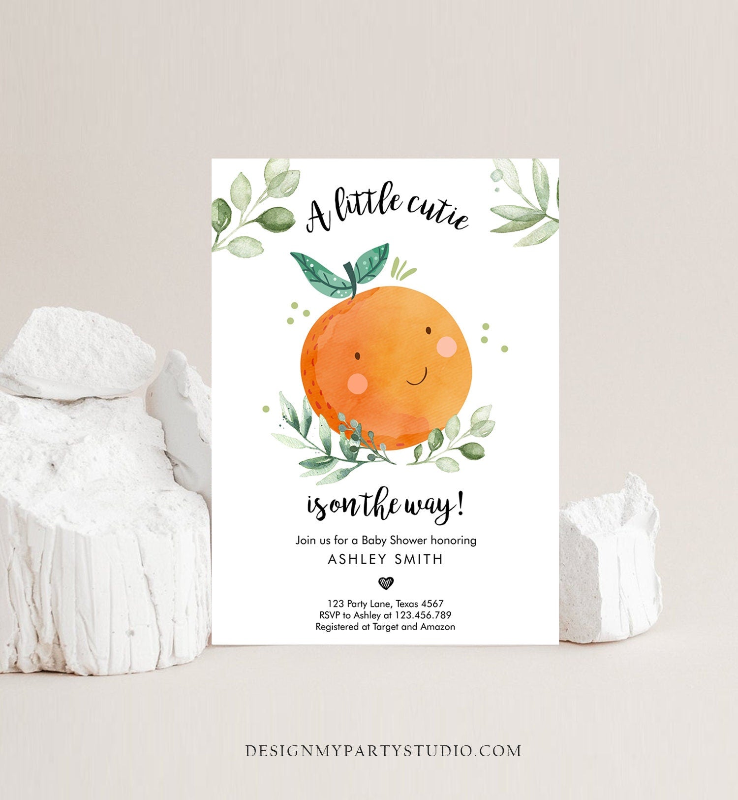 Editable Little Cutie Baby Shower Invitation Little Cutie On The Way Gender Neutral Clementine Coed Digital Download Template Printable 0330