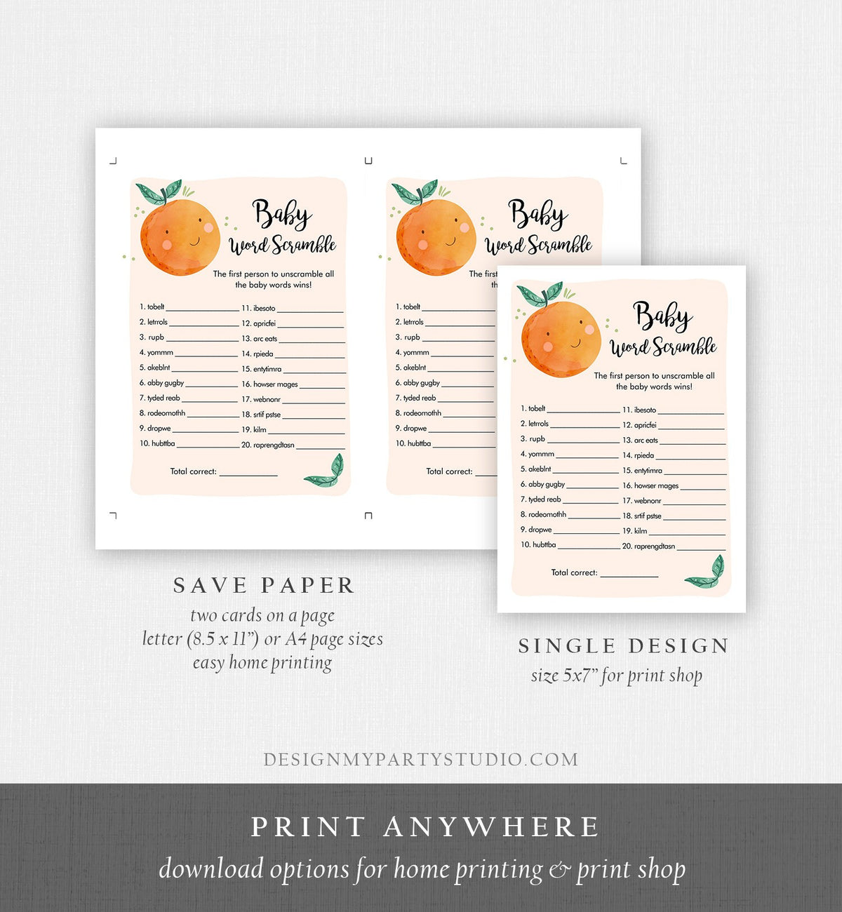 Editable Word Scramble Baby Shower Game Little Cutie Baby Shower Activity Gender Neutral Summer Word Search Digital Template Printable 0330