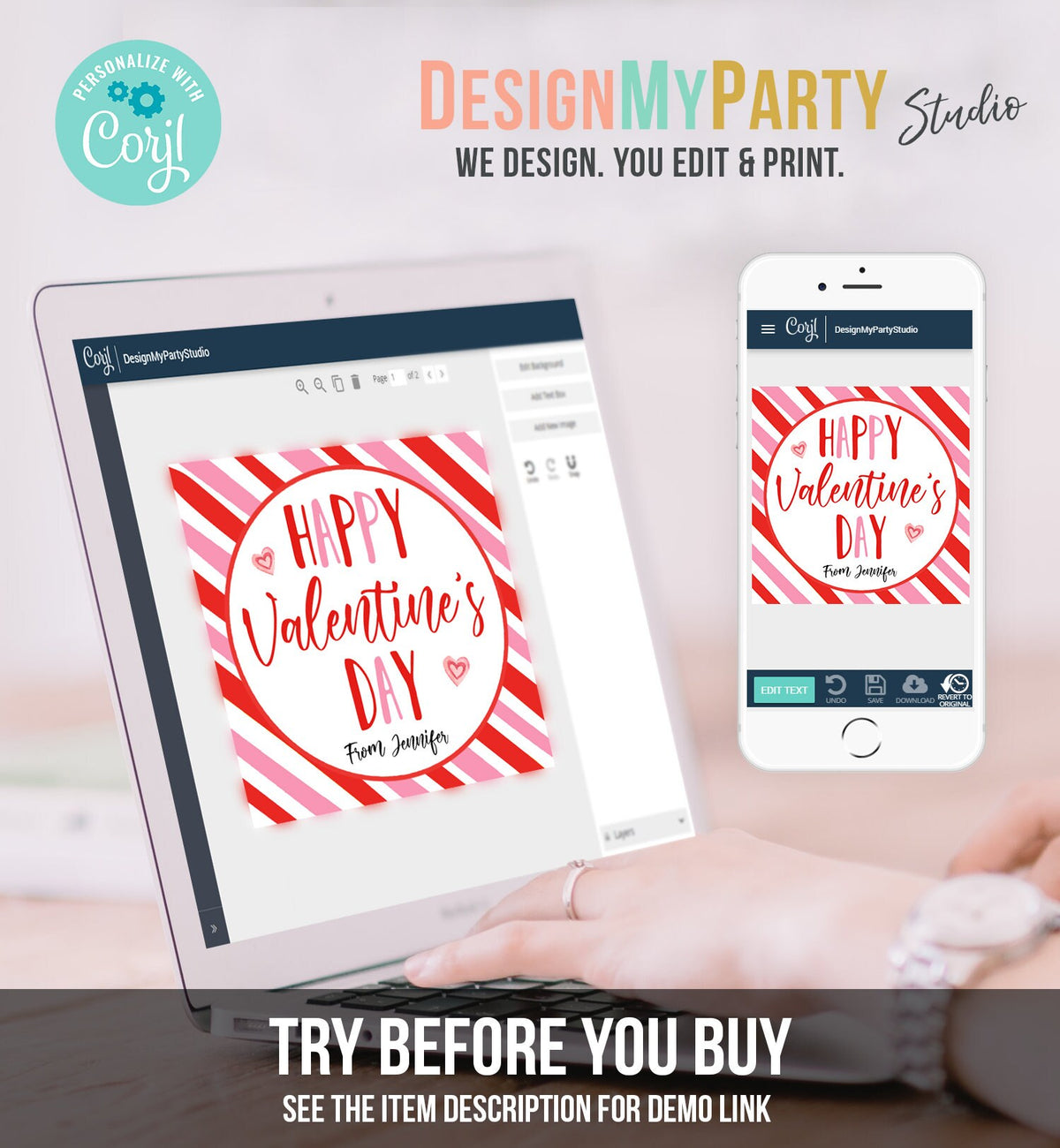 Editable Valentine&#39;s Day Cookie Tags Happy Valentine&#39;s Day Cookies Tag Sticker Pink Red Valentines Day Card Digital Template Printable 0370