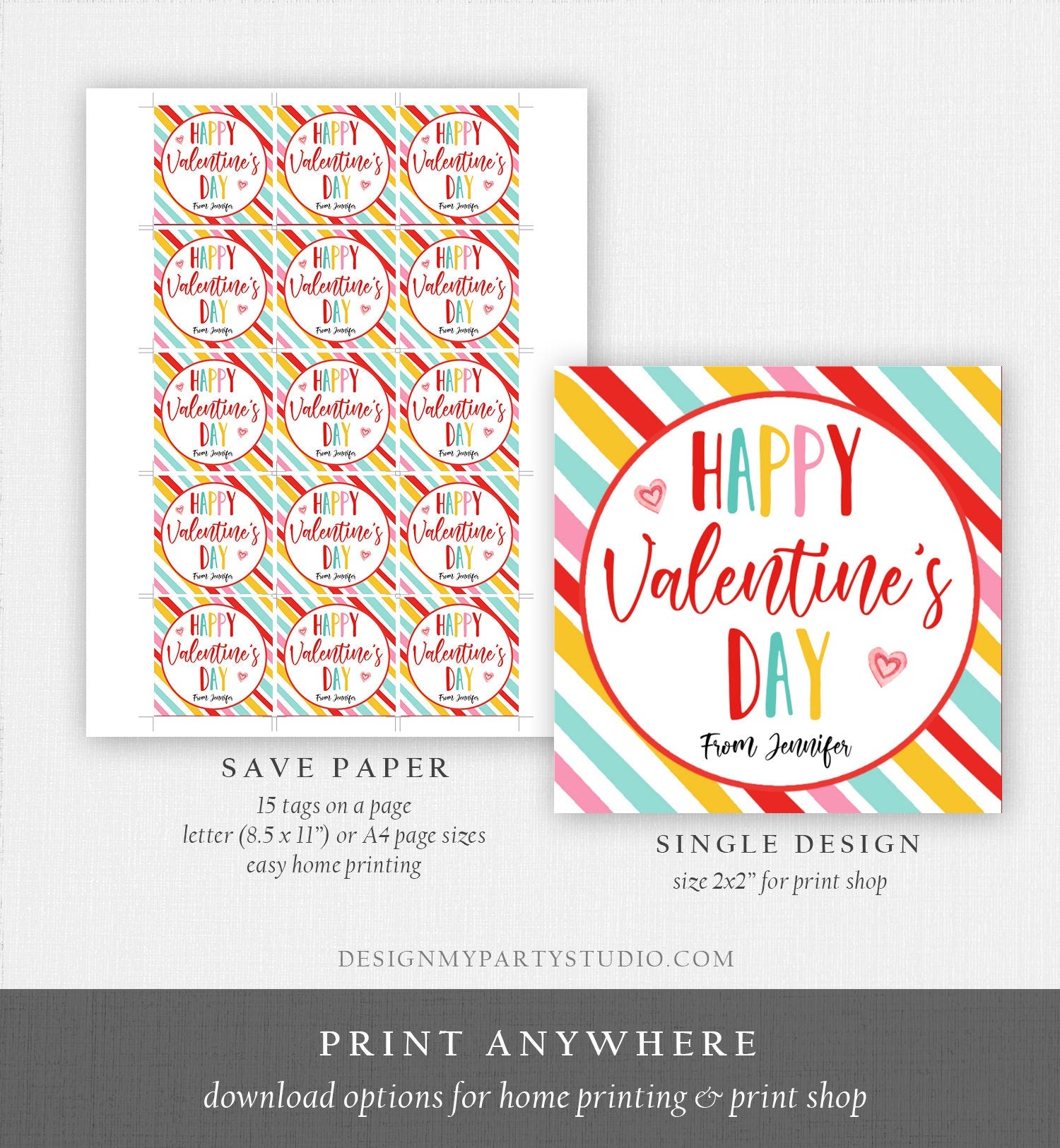 Editable Valentine's Day Cookie Tags Happy Valentine's Day Cookies Tag Sticker Pink Purple Teal Valentines Day Labels Digital PRINTABLE 0370