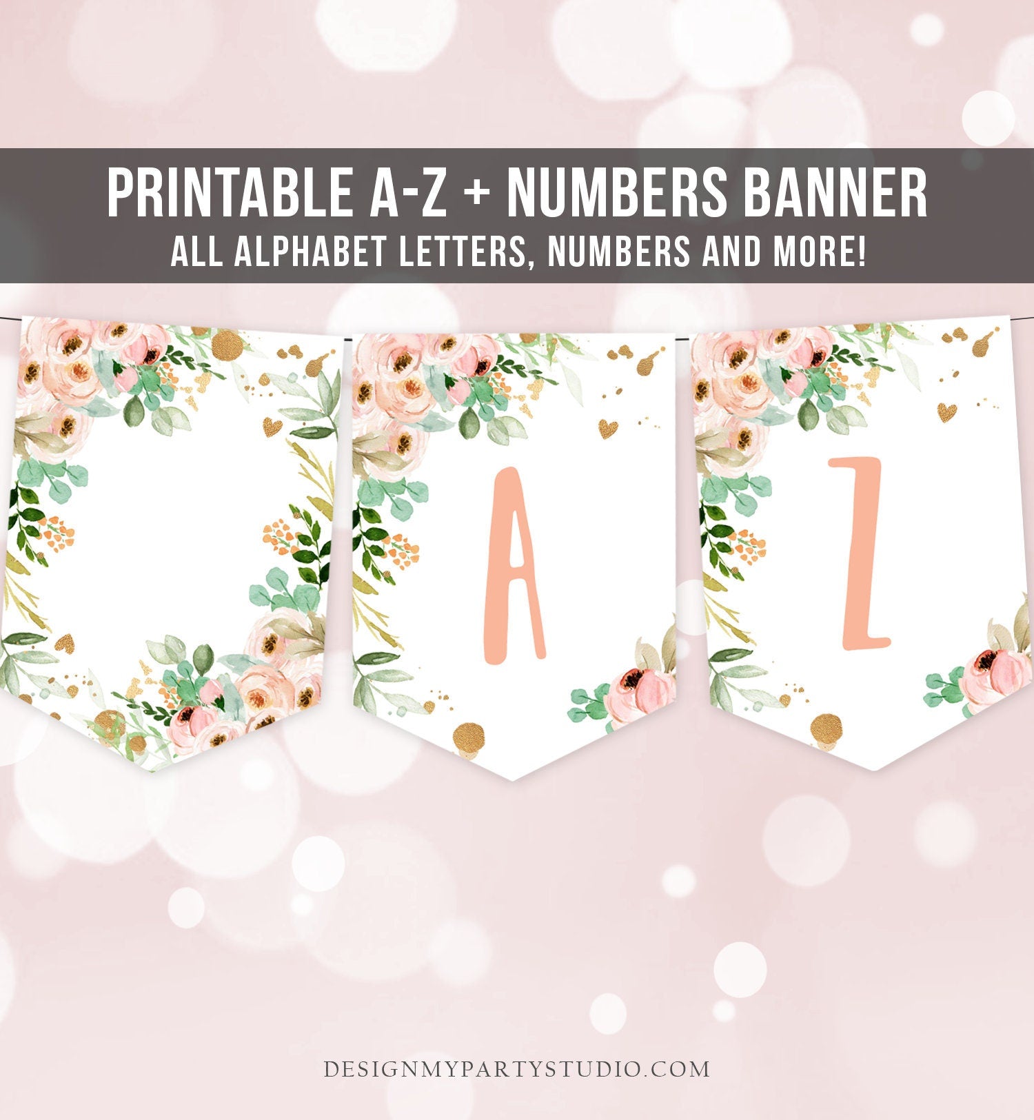 Floral A-Z Birthday Banner Girl Miss Onederful Alphabet Numbers Banner Wild One First Happy Birthday Banner Decor Download Printable 0147