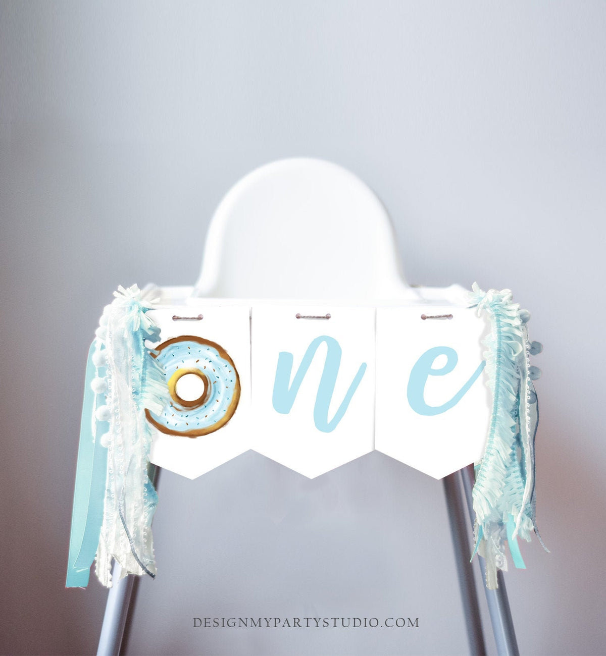 Donut High Chair Banner Boy 1st First Birthday Blue ONE Donut Grow Up Birthday Party Decor Sweet One Garland PRINTABLE Digital 0368