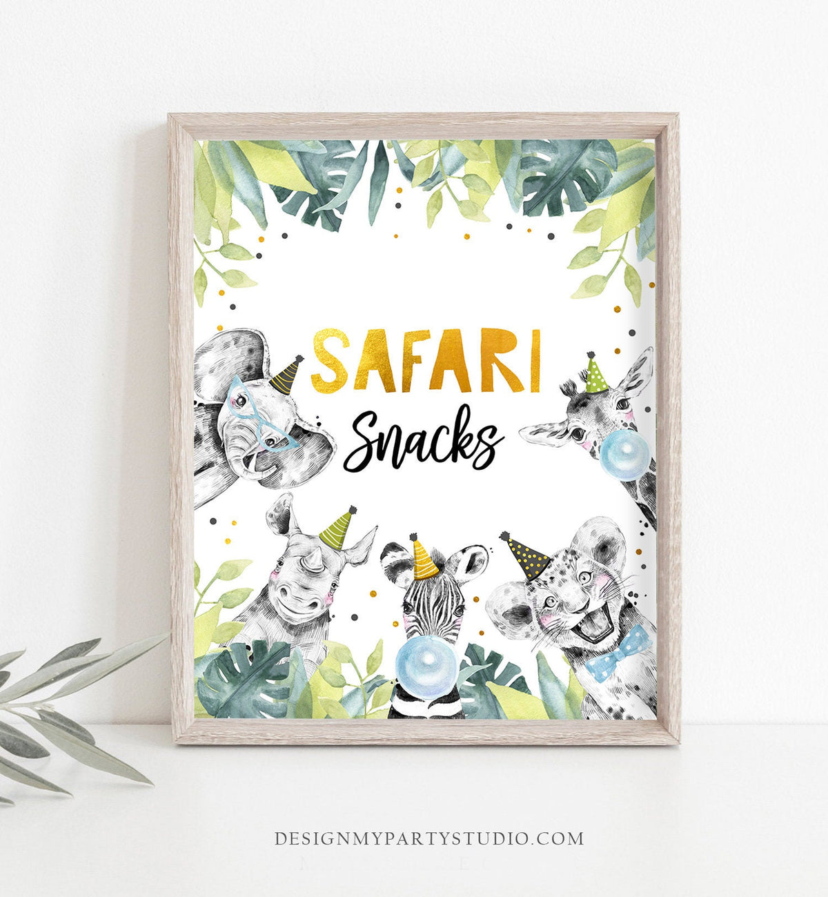 Safari Snacks Birthday Sign Party Drinks Table Bar Food Safari Animals Party Animals Zoo Boy Gold Black Decor Download Printable 0322