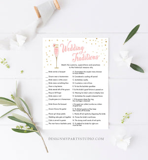 Editable Wedding Traditions Bridal Shower Game Guessing Tradition Brunch and Bubbly Wedding Shower Activity Corjl Template Printable 0150