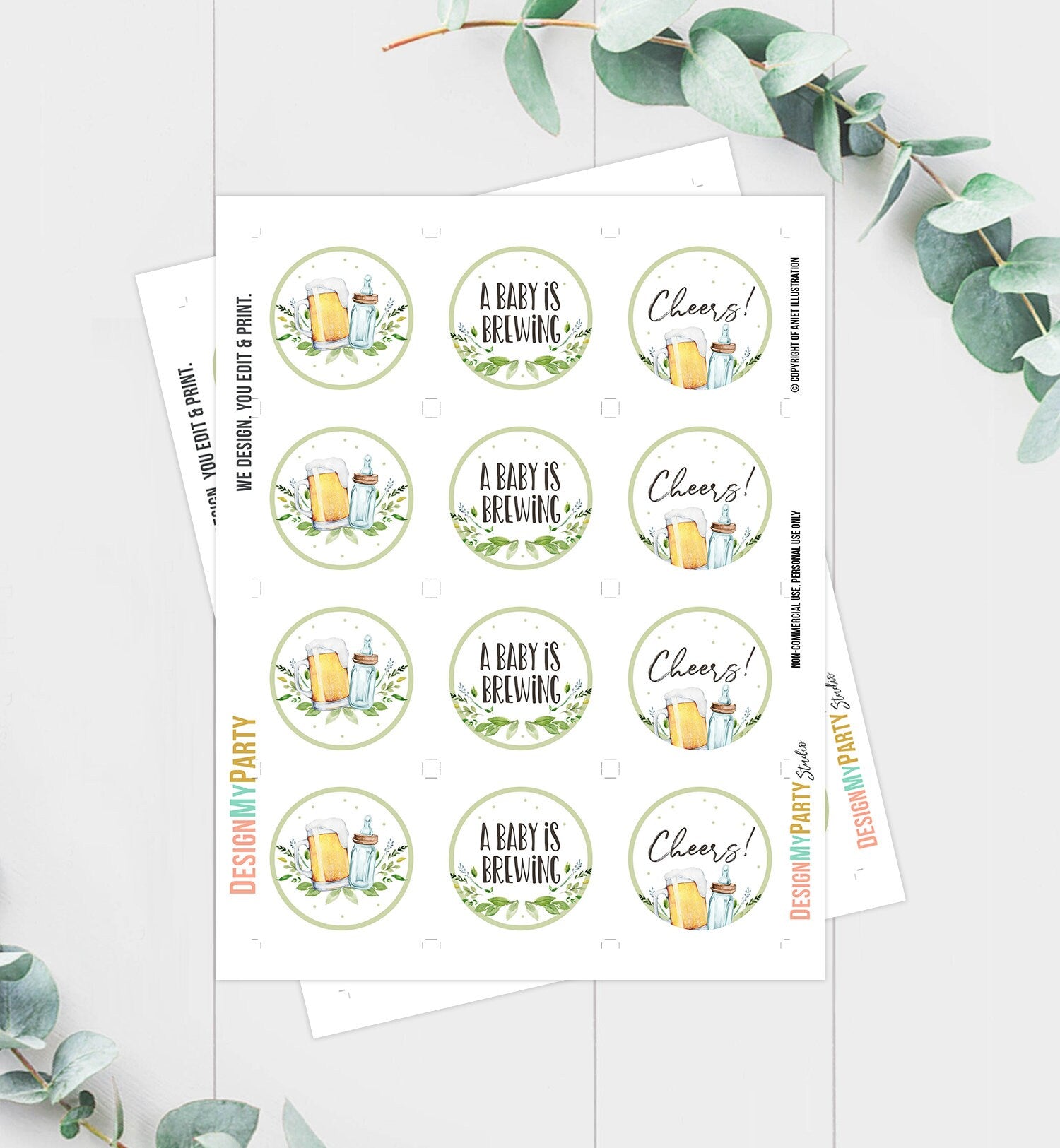 A Baby is Brewing Cupcake Toppers Favor Tags Bottle an Beers Baby Shower Cheers Party Decor Shower Greenery Download Digital PRINTABLE 0190
