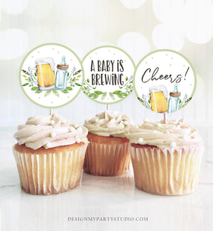 A Baby is Brewing Cupcake Toppers Favor Tags Bottle an Beers Baby Shower Cheers Party Decor Shower Greenery Download Digital PRINTABLE 0190