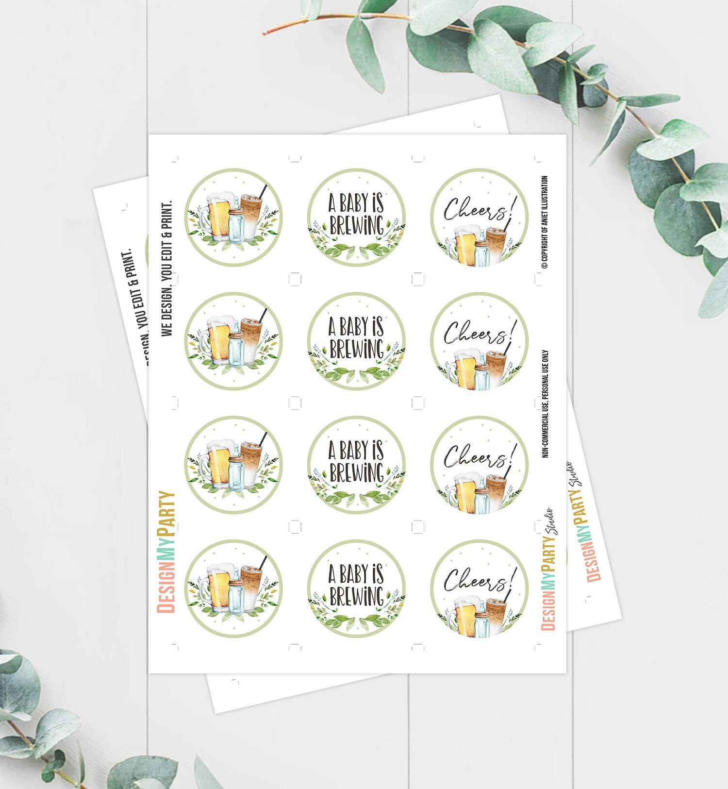 A Baby is Brewing Cupcake Toppers Favor Tags Bottle an Beers Baby Shower Cheers Party Decor Coffee Cold Brew Download Digital PRINTABLE 0190